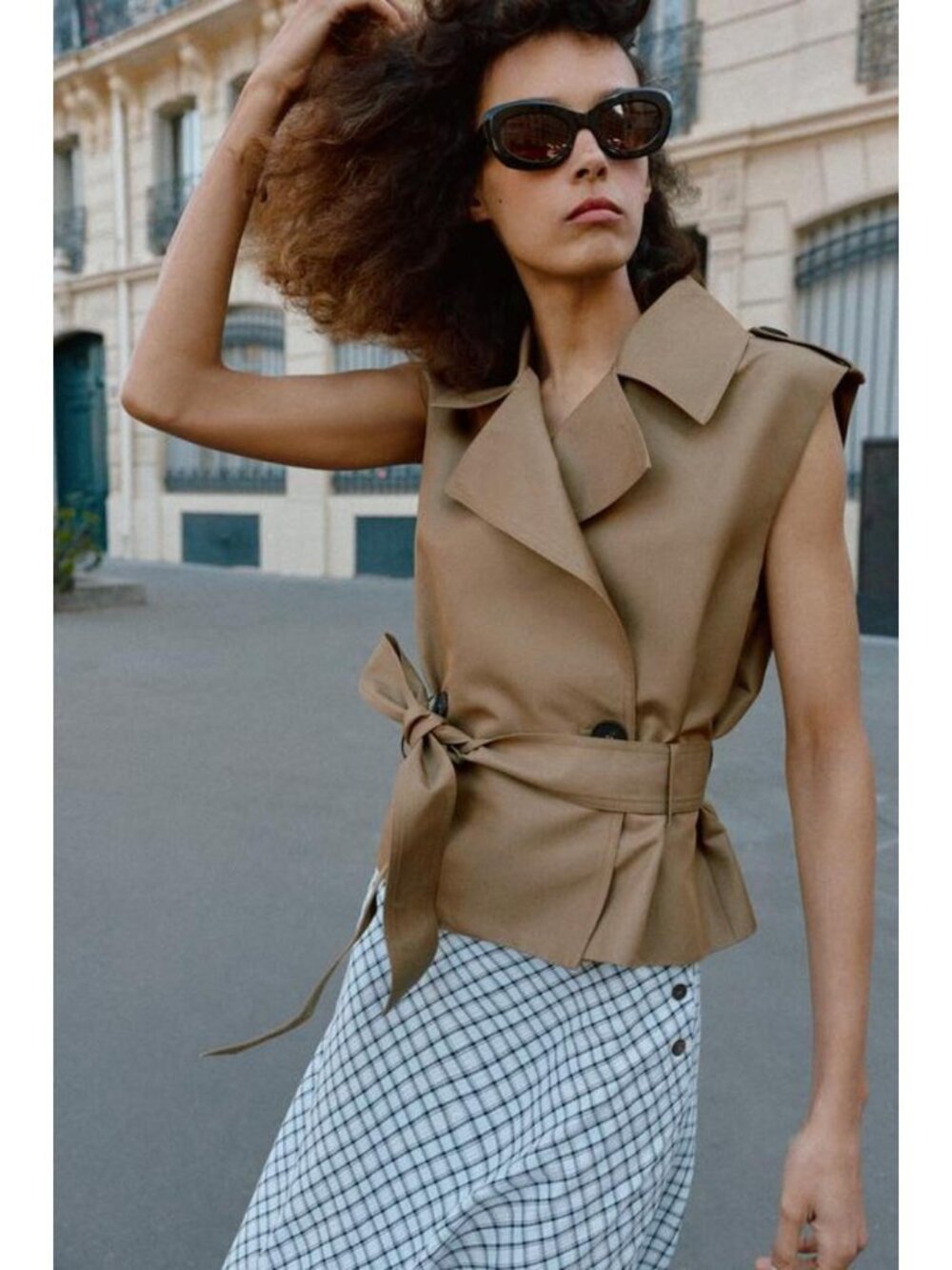 ZARA BELTED DOUBLE BREASTED SHOULDER PAD VEST